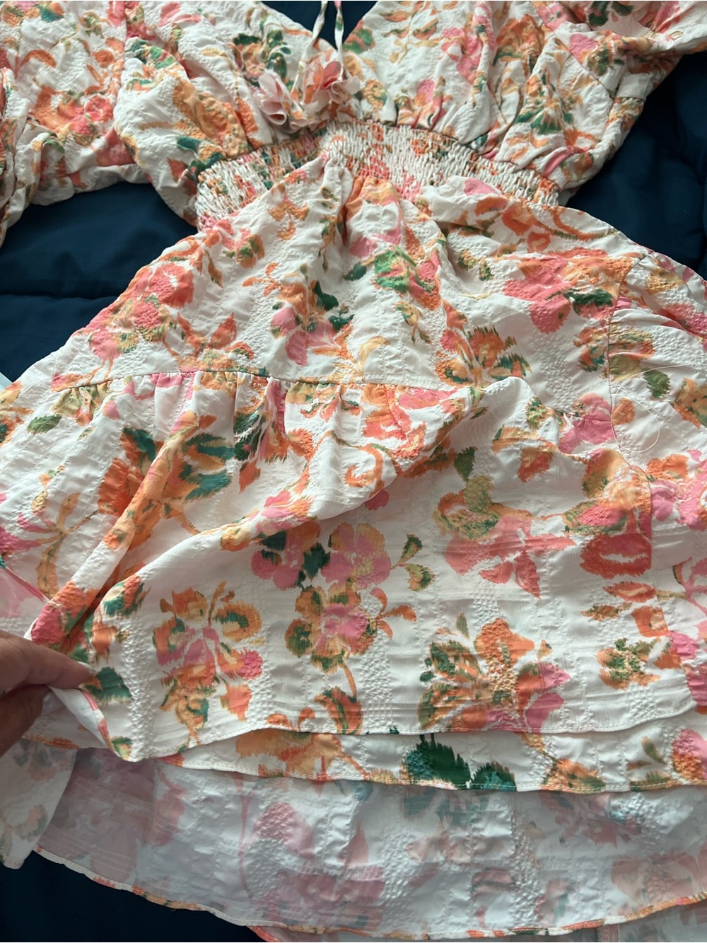 Misa Los Angeles Watercolor Floral Tie-Back Cotton Top in Pink, Green & Cream - Picture 3 of 6